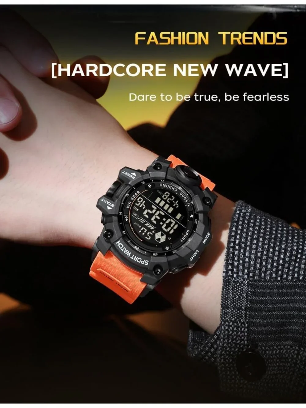 Men's Orange Analog Quartz Electronic Military Multifunction LED Digital Watch